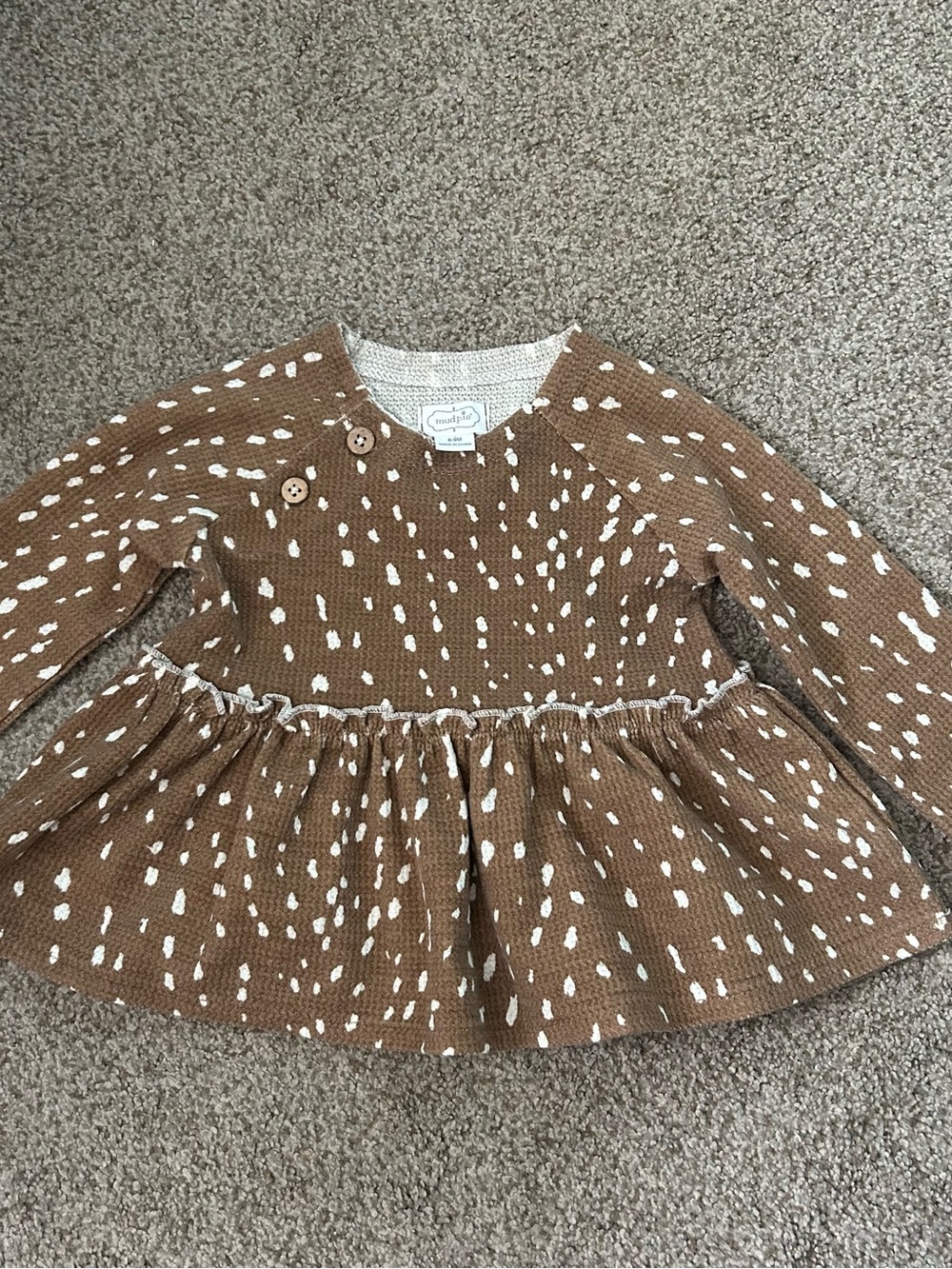 Mud Pie Brown and White Dot Knit Peplum Top